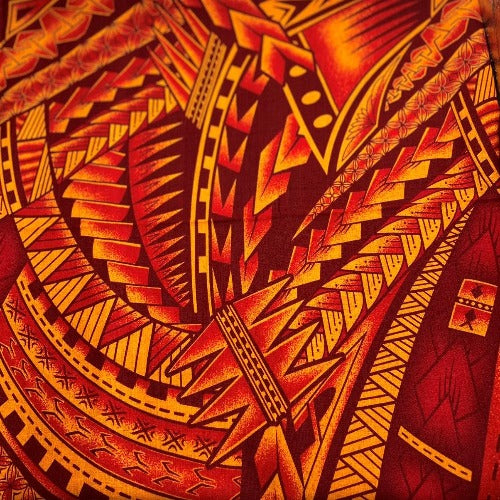 Samoan Design Dobby Material - Sunset Orange - Size: 44"x36"