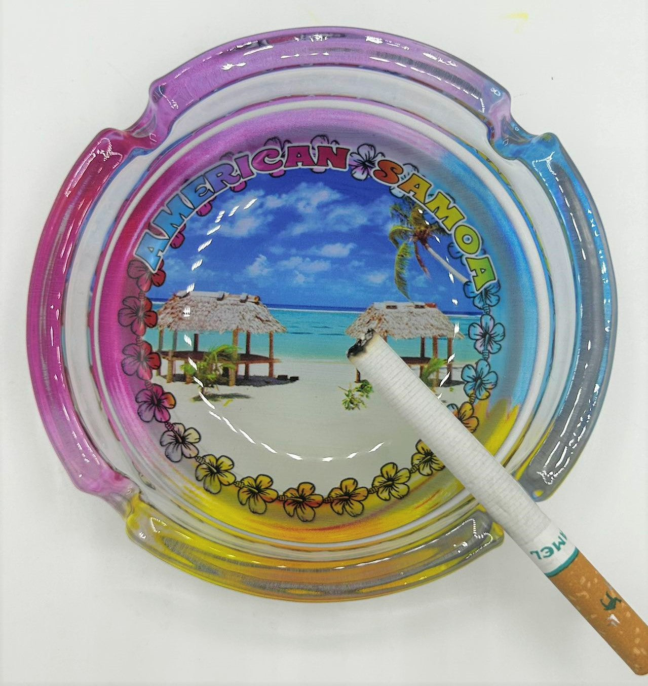 American Samoa with Fale design glass ashtray