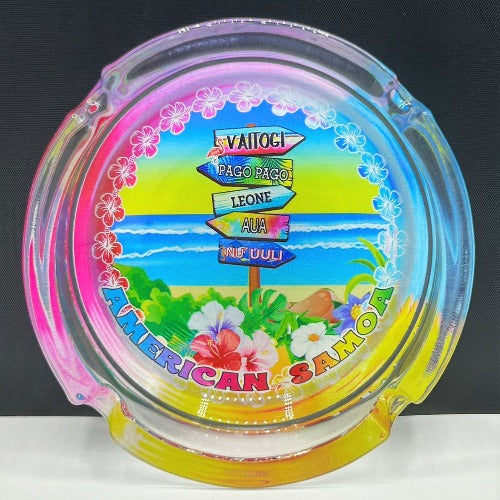 American Samoa Villages design glass ashtray is good for souvenirs