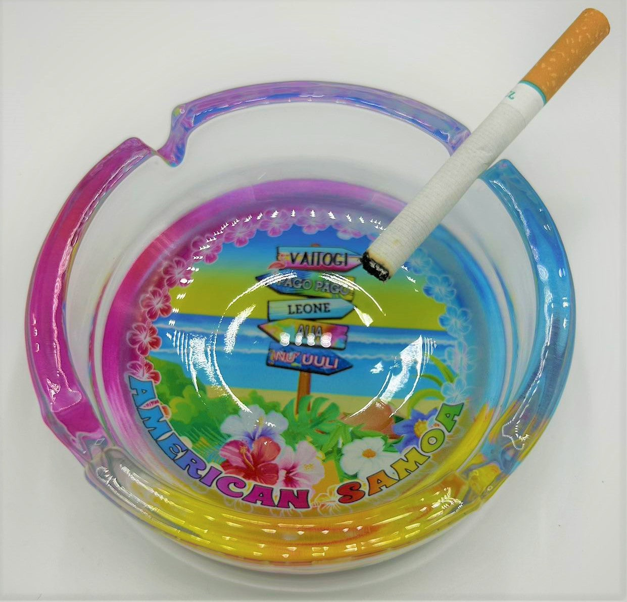 American Samoa Villages design glass ashtray is good for souvenirs