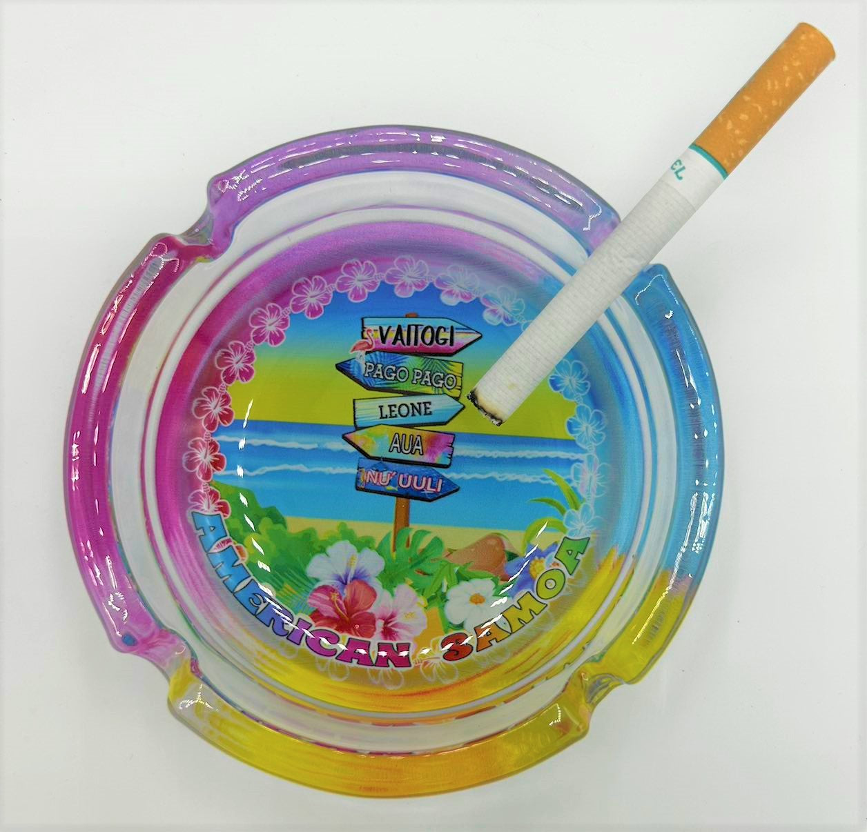 American Samoa Villages design glass ashtray is good for souvenirs