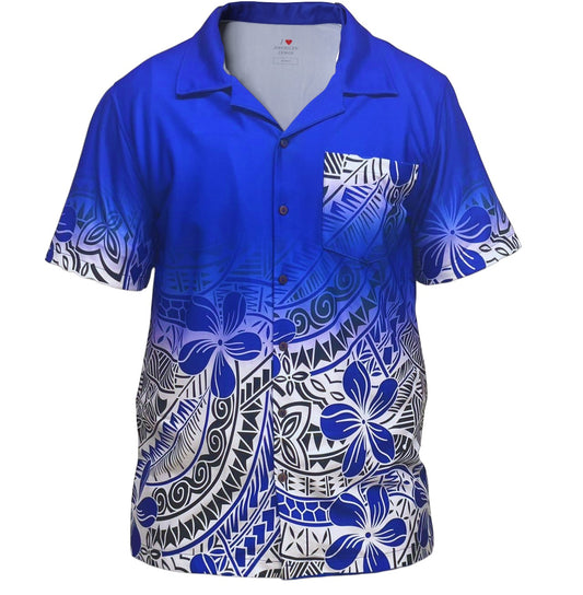 Blue & White Polynesian Design Shirt