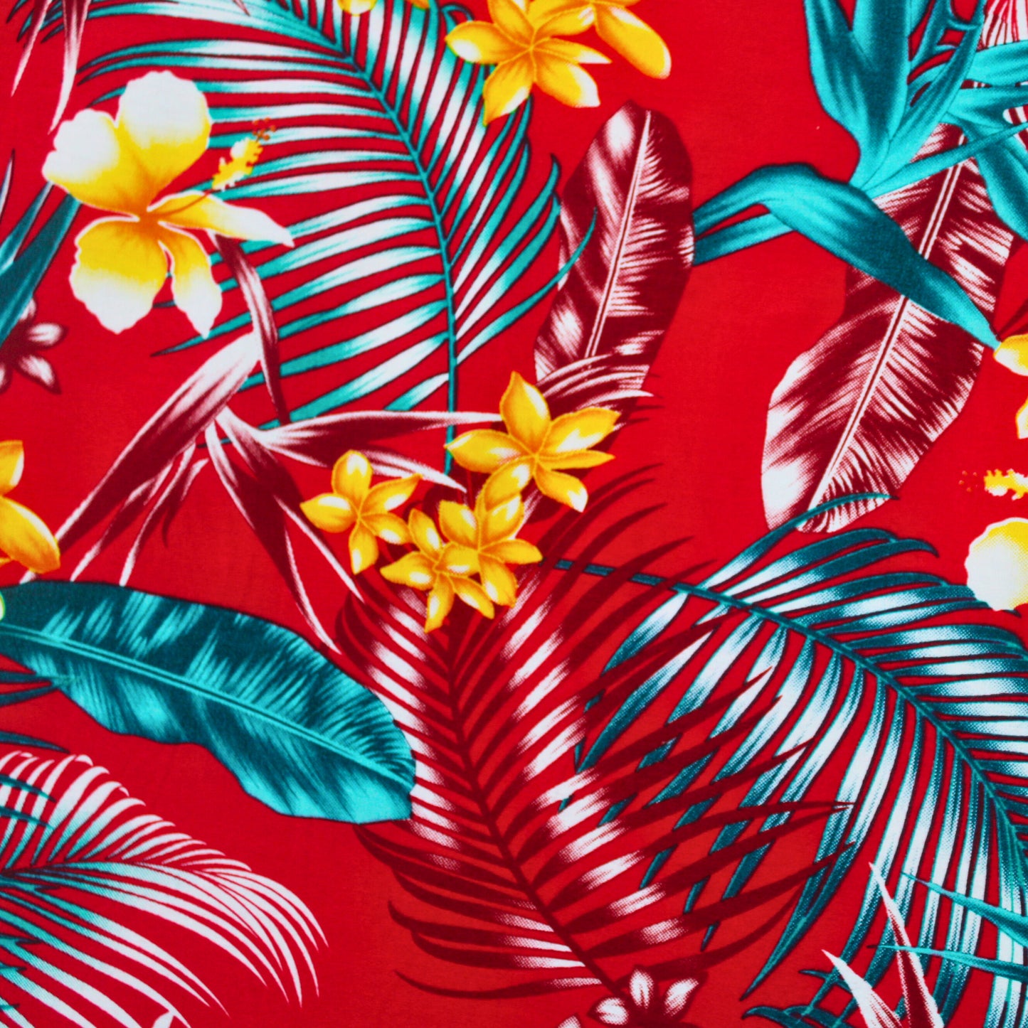 Samoan Rayon Print Fabric - Samoan Design Seamless Pattern (Teal and Yellow on Red ) 44"x36"