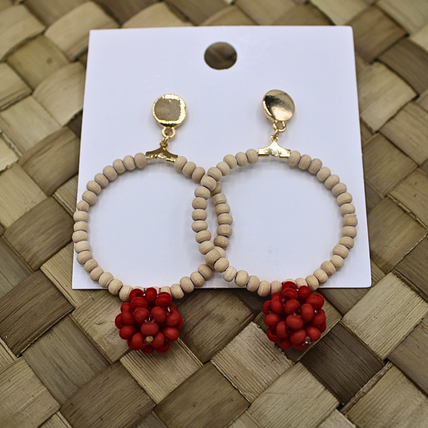 Wood Beaded Drop Earrings-Authentic Samoan/Polynesian Earrings