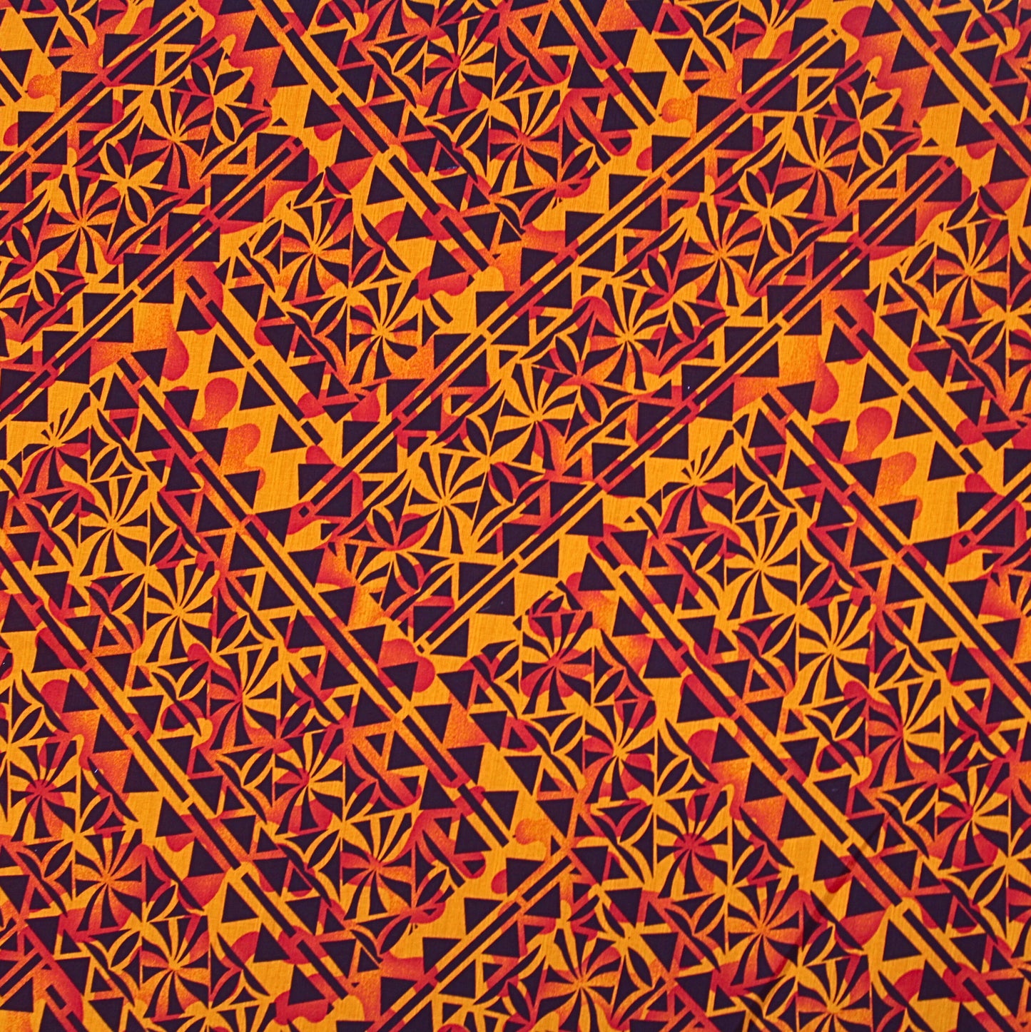 Dobby Print Material - Samoan Design Seamless Pattern (Orange, Maroon, and Black) - 44"x36"