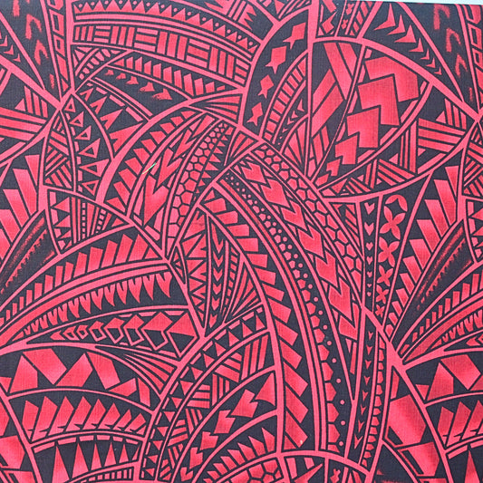 Dobby Print Material - Polynesian Tribal Design (Red, Maroon, and Black) - 44"x36"