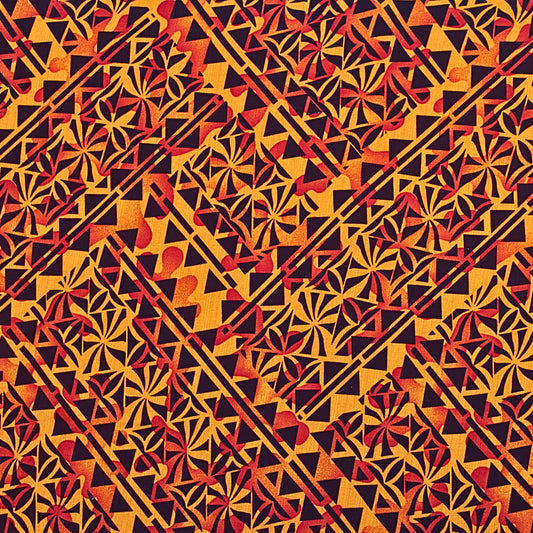 Dobby Print Material - Samoan Design Seamless Pattern (Orange, Maroon, and Black) - 44"x36"