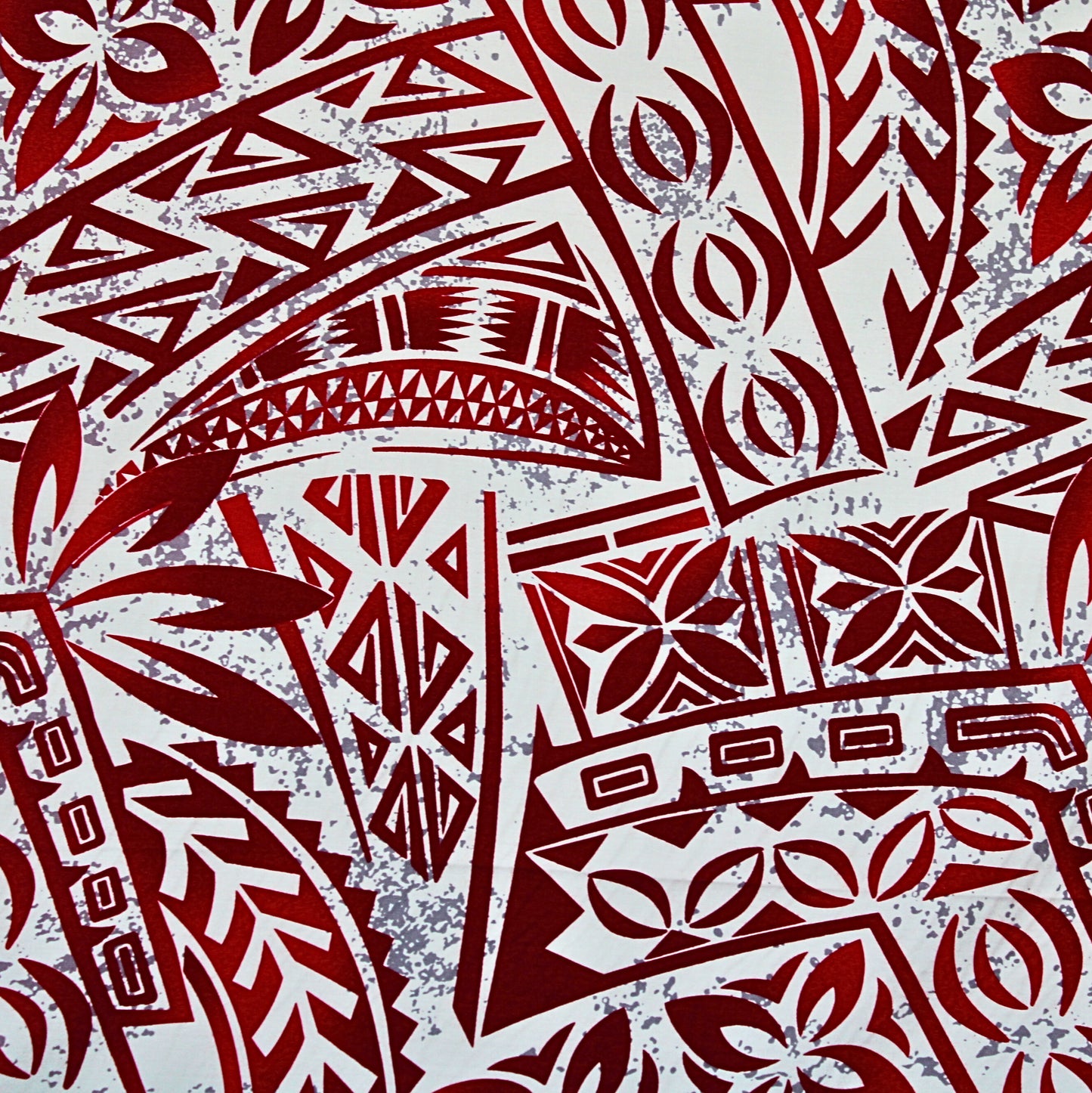 Samoan Rayon Print Fabric - Polynesian  Design (Maroon, Red and Gray on Off White) 44"x36"