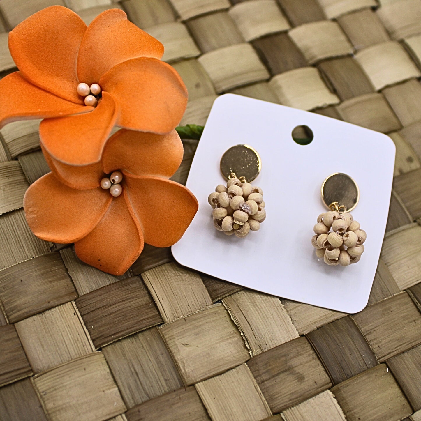 Round Beaded Drop Stud Earrings-Authentic Samoan/Polynesian Earrings