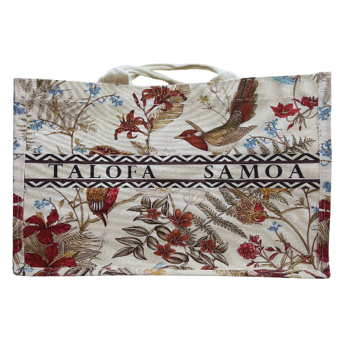 Tote Handbag Floral Design with TALOFA SAMOA - Cream