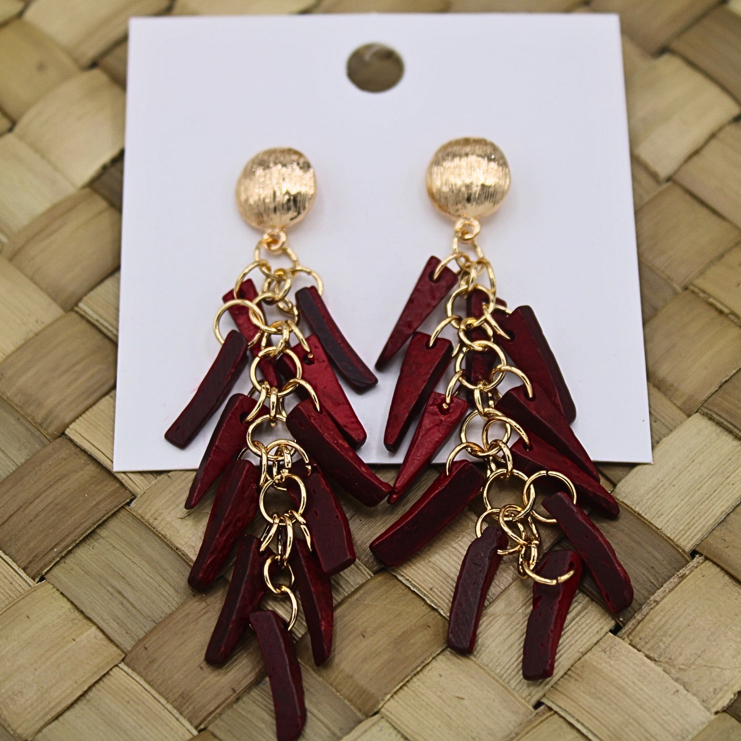 Burgundy Dangle Earrings |Coconut Shell Earrings-Authentic Samoan/Polynesian Earrings