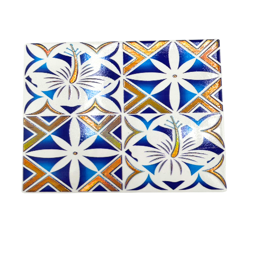 Ceramic coaster with hibiscus design