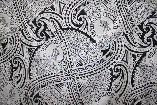 Samoan Design Cotton Print Fabric- White & black Taupou Samoa -44"x36"