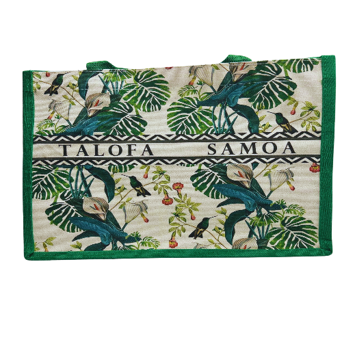 Tote Handbag Floral Design with TALOFA SAMOA - Green & Cream