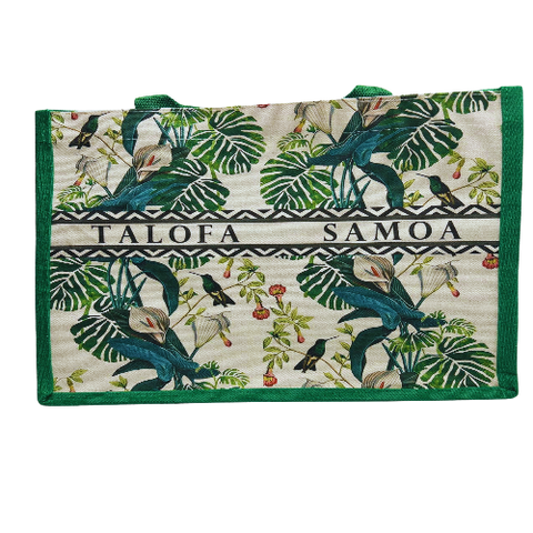 Tote Handbag Floral Design with TALOFA SAMOA - Green & Cream
