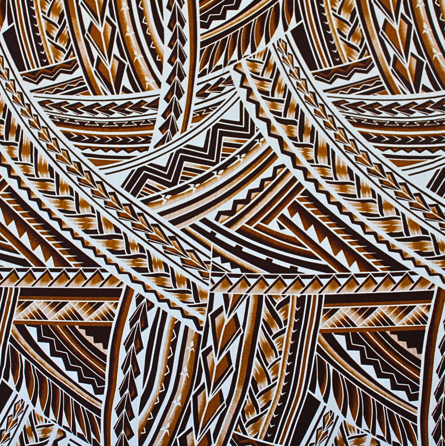 Dobby Print Material - Polynesian Tribal Design (Dark Brown and Light Brown on Off White) - 44"x36"