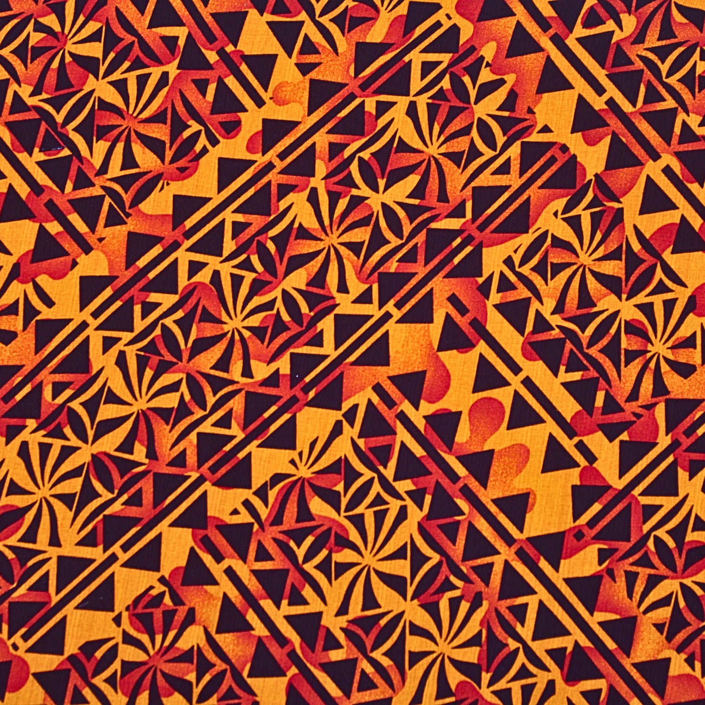 Dobby Print Material - Samoan Design Seamless Pattern (Orange, Maroon, and Black) - 44"x36"