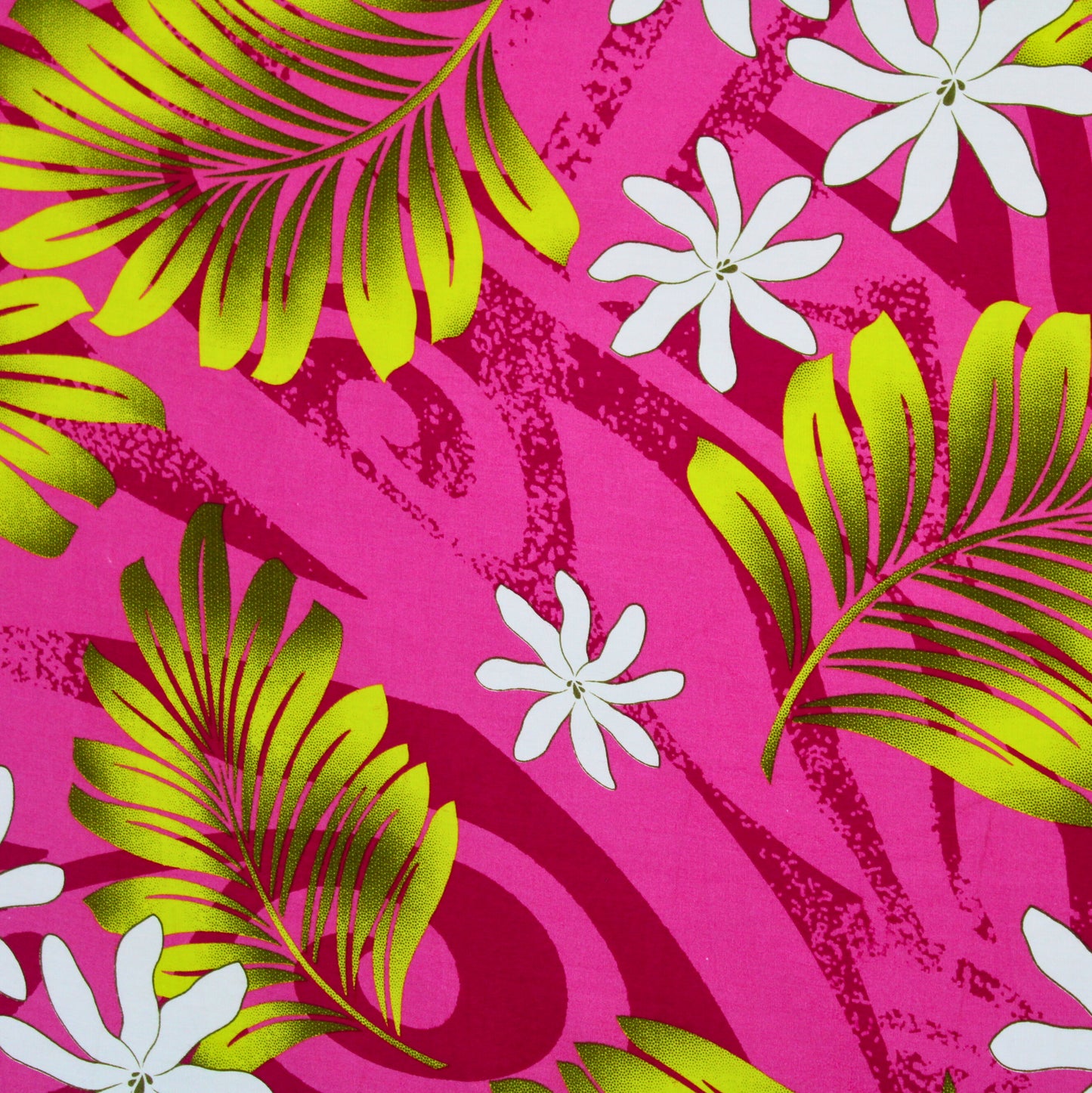 Samoan Rayon Print Fabric- Tropical Leaves and Flowers on Pink( 44x36))