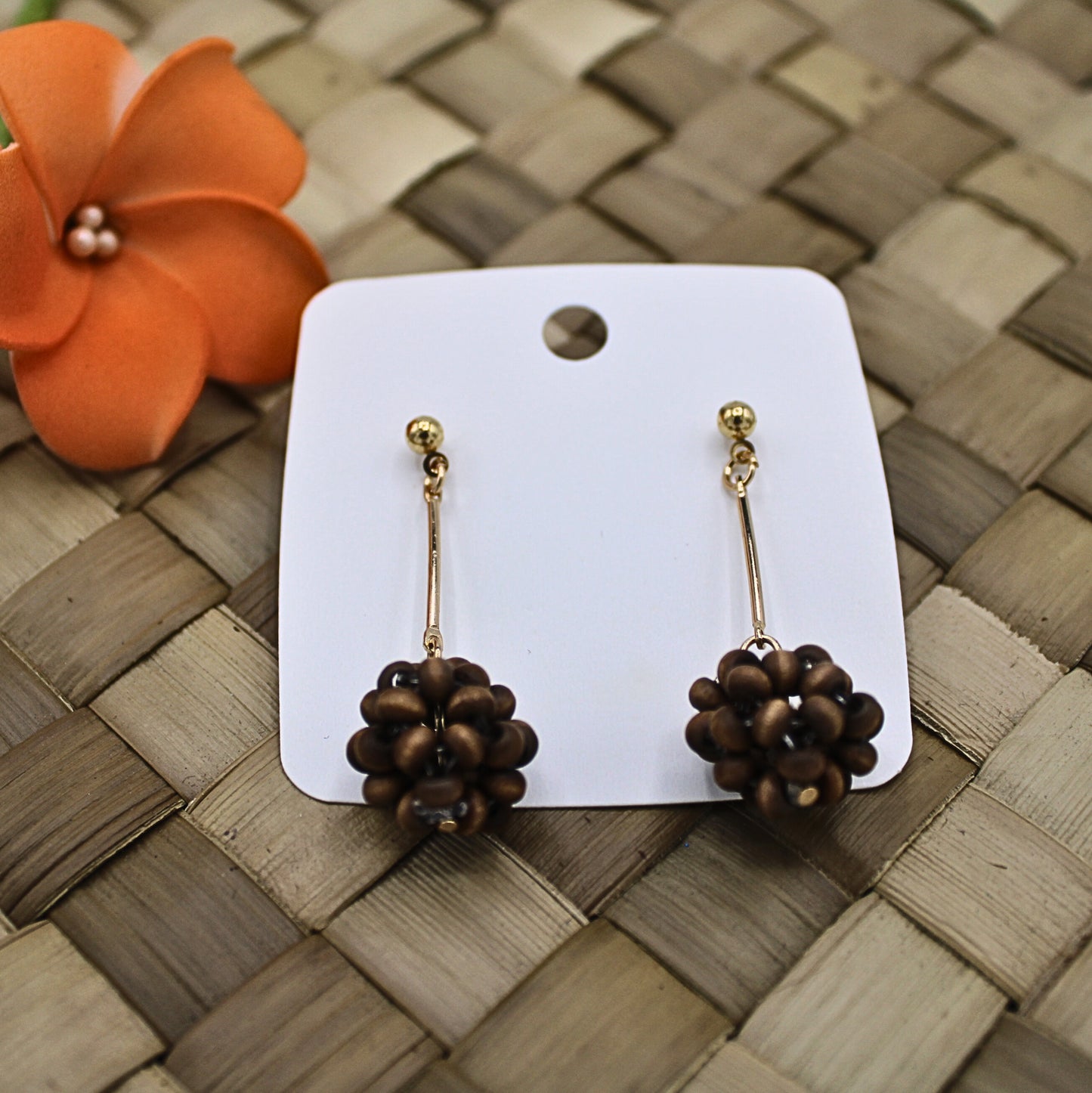 Wooden Beaded  Round Drop Earrings - Authentic Samoan/Polynesian Earrings