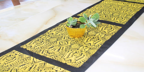 Polynesian Tribal in Black &amp; Yellow Table Runner, Polynesian Table Runner, Island Table Decoration, Artistic Design.