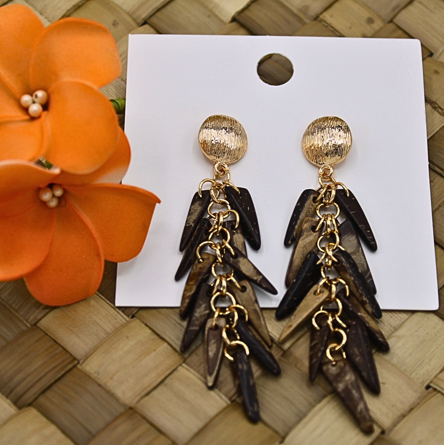 Coconut Shell Stud Drop Earrings-Authentic Samoan/Polynesian Earrings