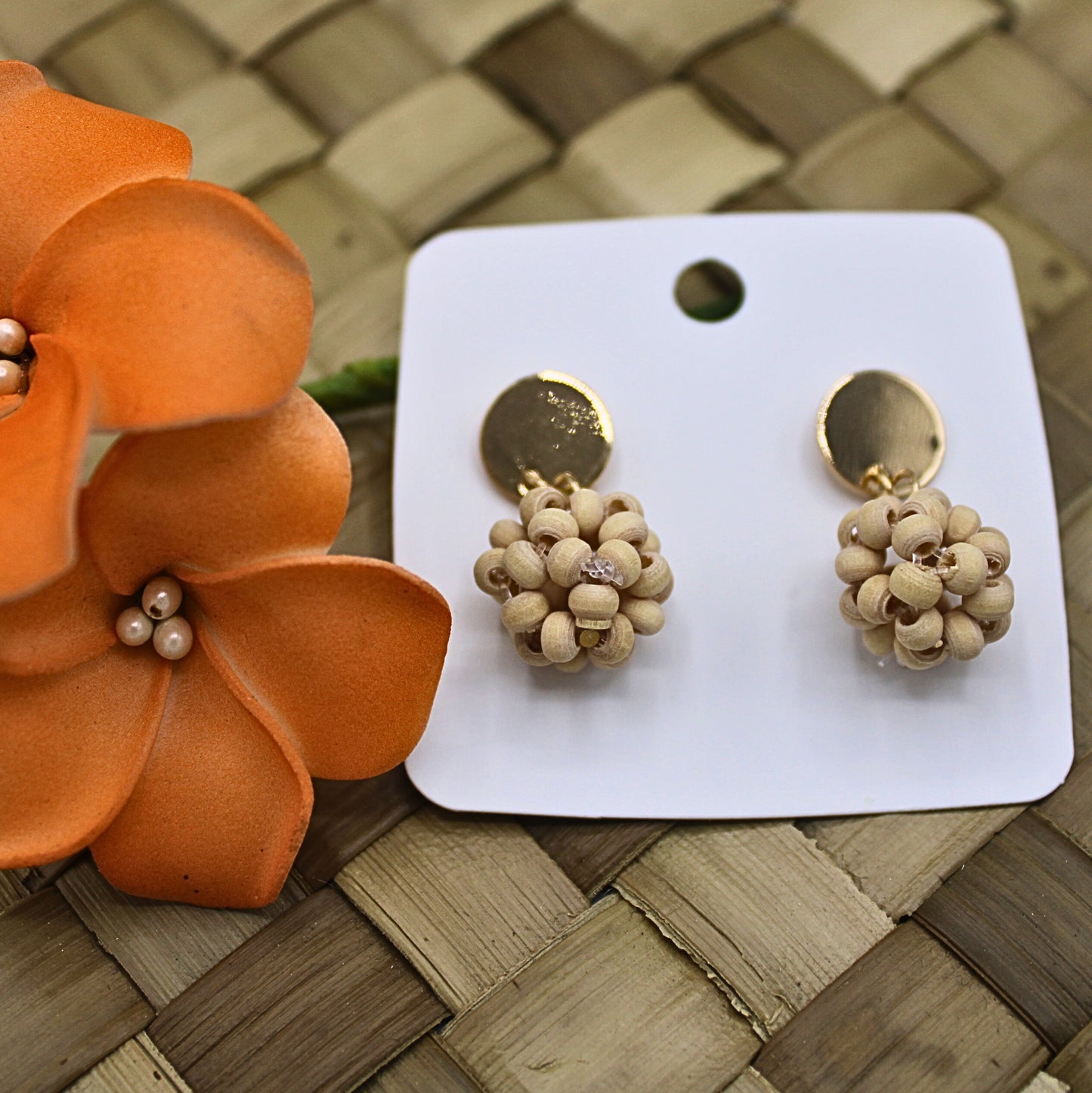 Round Beaded Drop Stud Earrings-Authentic Samoan/Polynesian Earrings