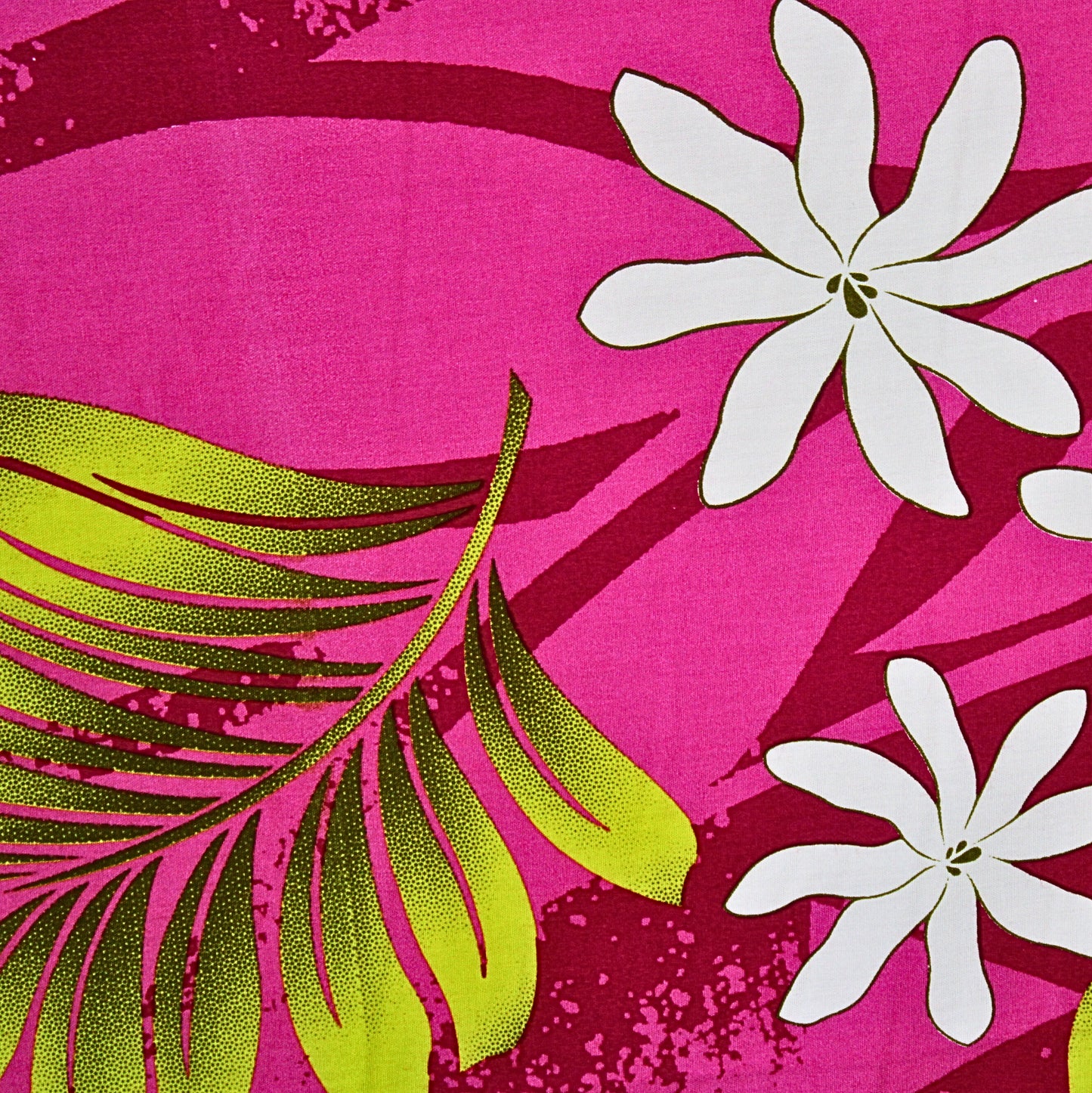 Samoan Rayon Print Fabric- Tropical Leaves and Flowers on Pink( 44x36))