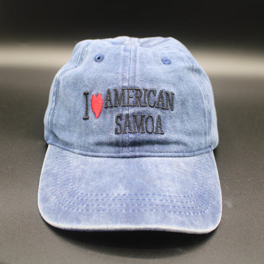 Baseball Cap (I Love American Samoa Design) - Denim Blue Color