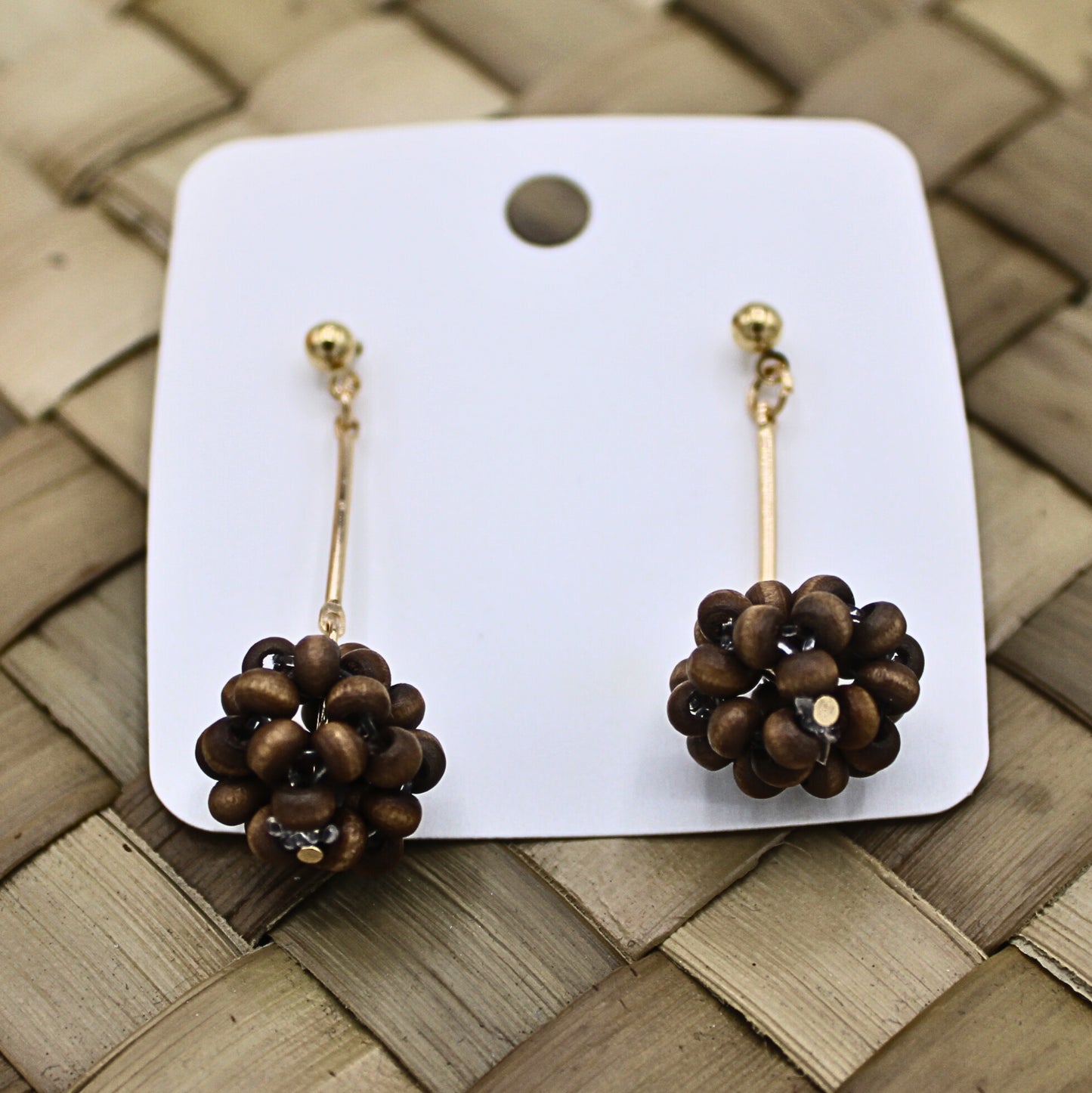 Wooden Beaded  Round Drop Earrings - Authentic Samoan/Polynesian Earrings