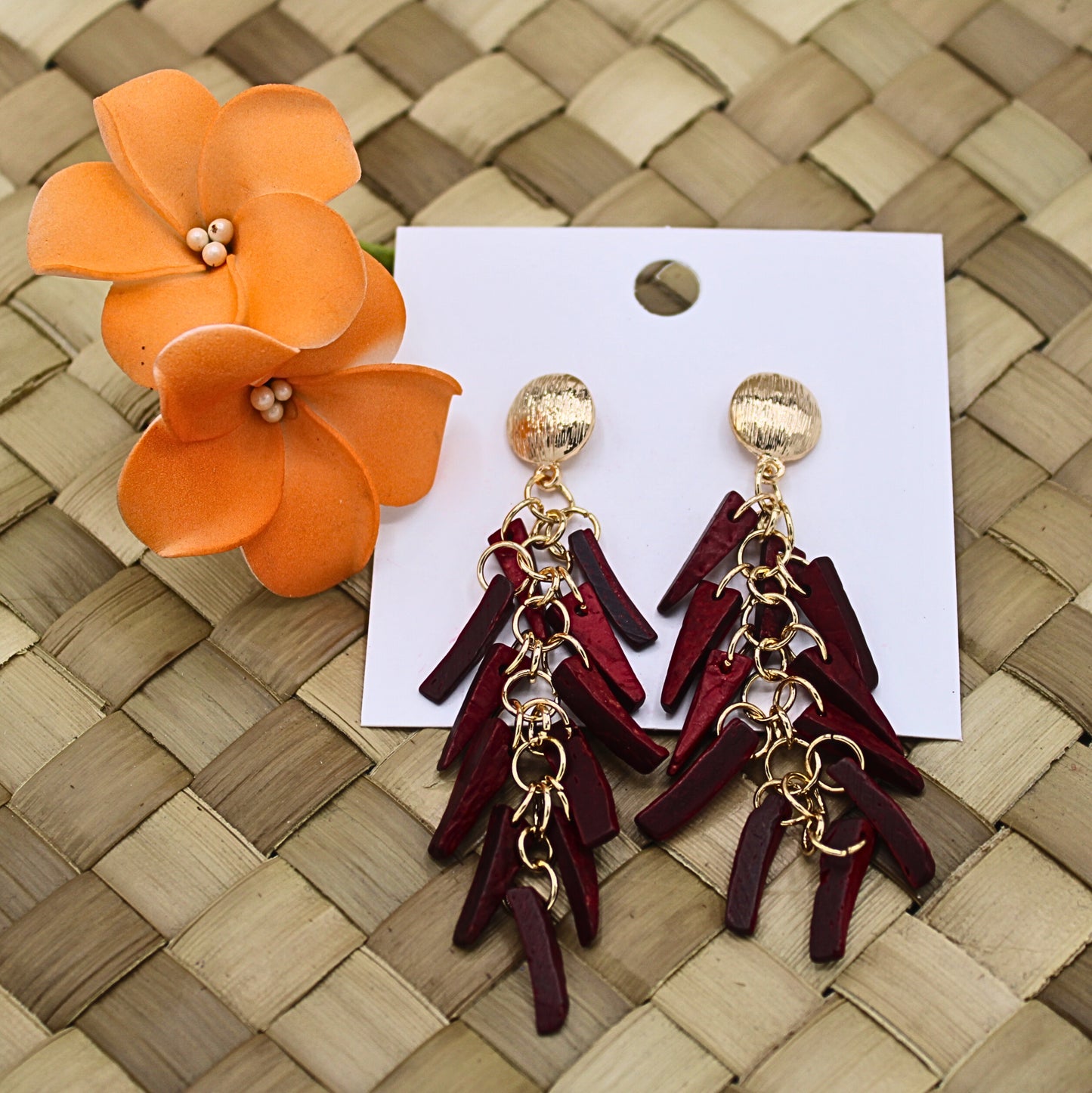 Burgundy Dangle Earrings |Coconut Shell Earrings-Authentic Samoan/Polynesian Earrings