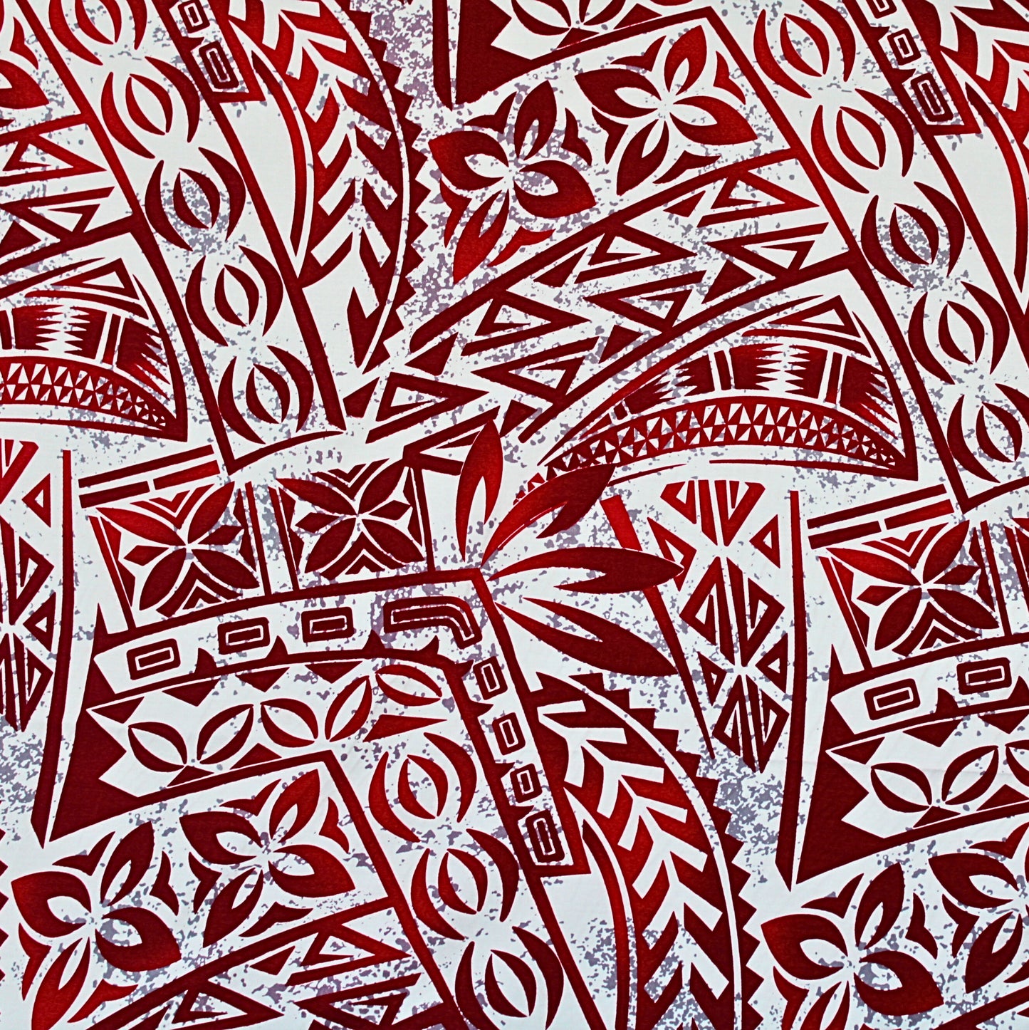 Samoan Rayon Print Fabric - Polynesian  Design (Maroon, Red and Gray on Off White) 44"x36"