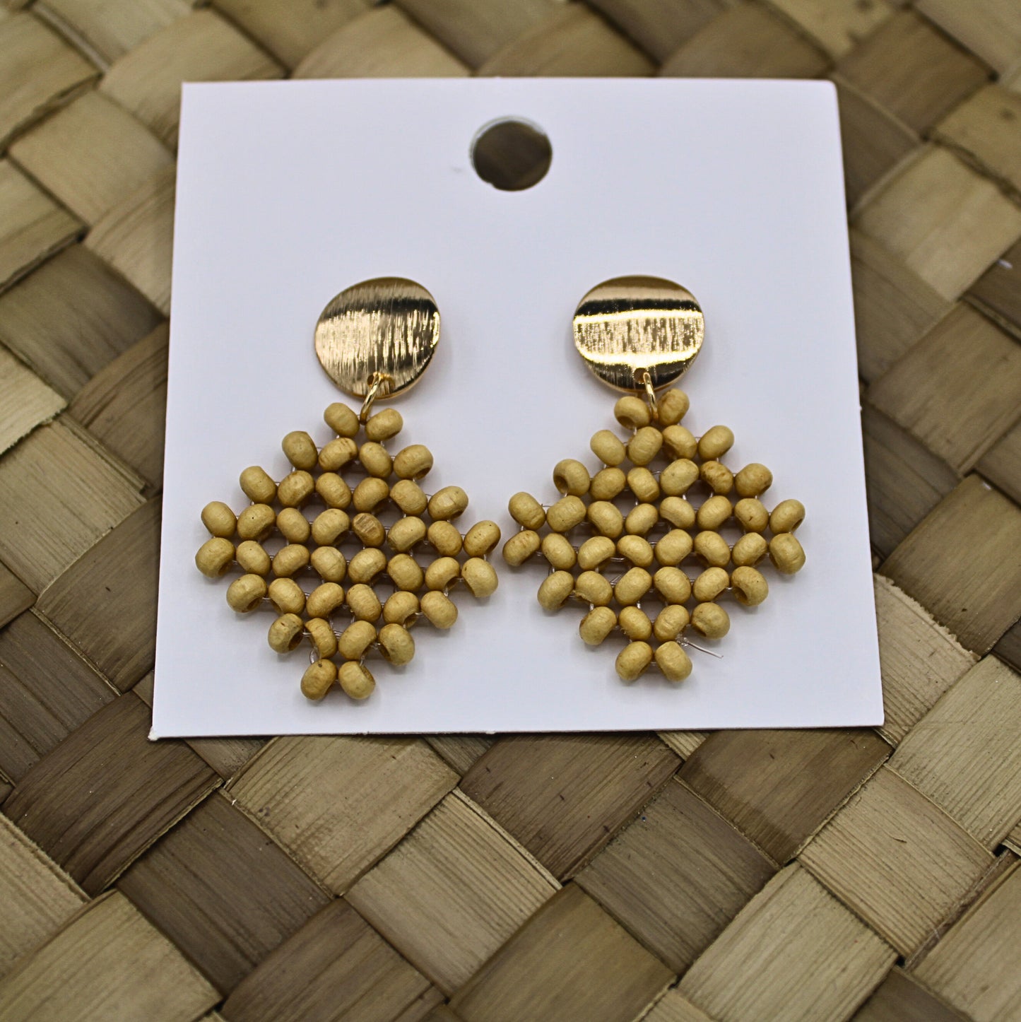 Wooden Beaded Diamond Drop Dangle Earrings -Authentic Samoan | Polynesian Earrings