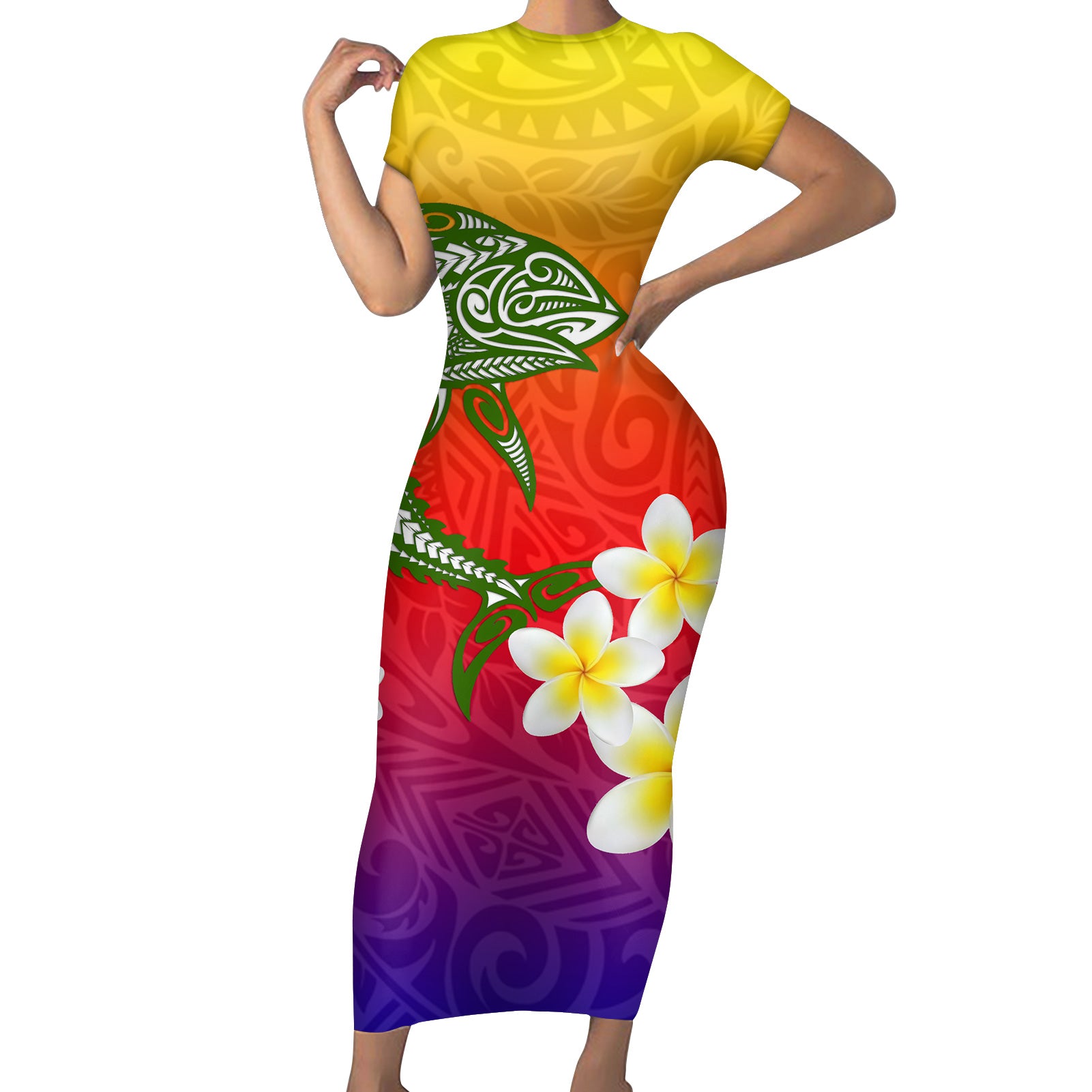 Polynesian Short Sleeves Dress
