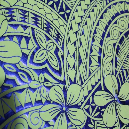 Samoan Design Stretchable Print  Fabric- Mint/Blue