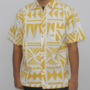 Samoan Tattoo Print Shirt- White/Gold