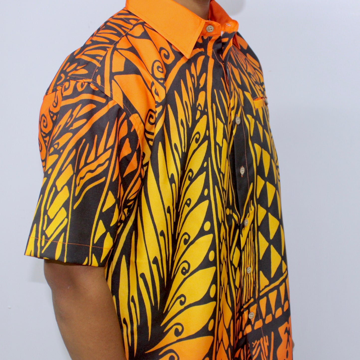 Samoan Tattoo Print Shirt- Orange/Black