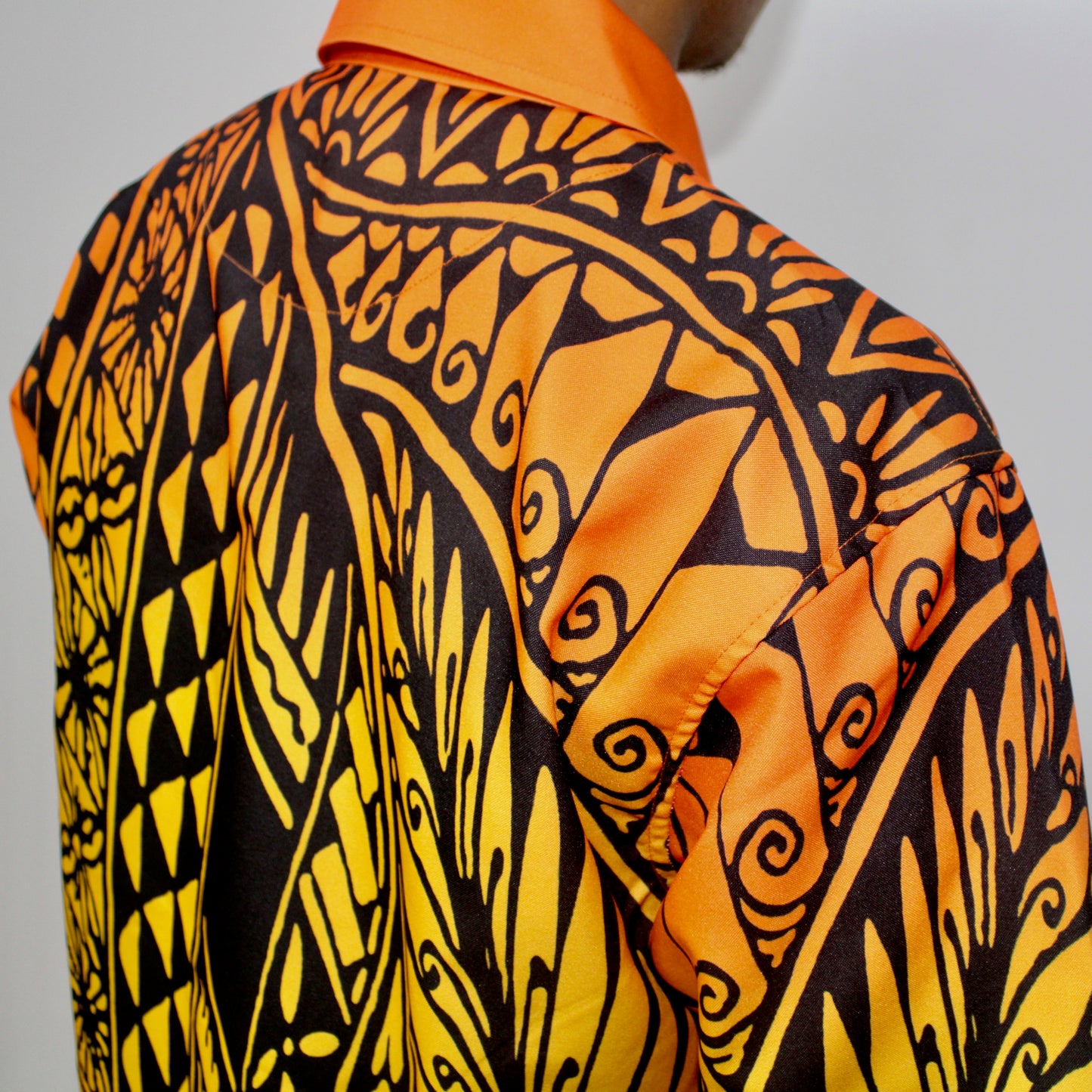 Samoan Tattoo Print Shirt- Orange/Black