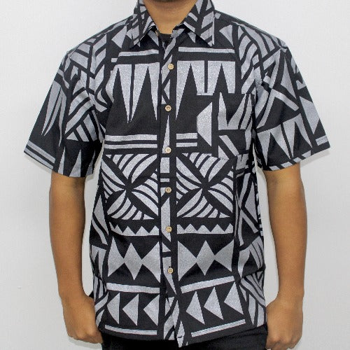 Samoan Tattoo Print Shirt- Grey/Black