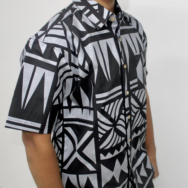 Samoan Tattoo Print Shirt- Grey/Black