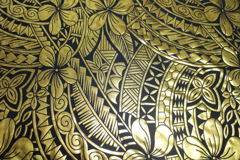 Samoan Design Stretch Print Fabric- Black/Gold
