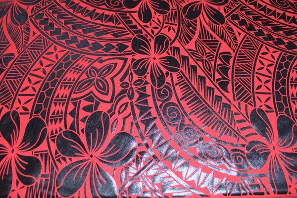 Samoan Design Stretch Print-Black/Red