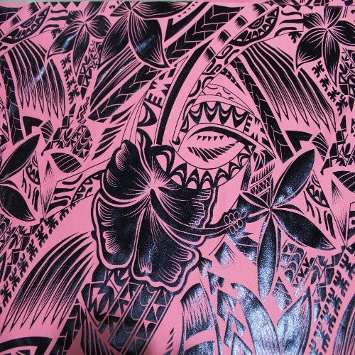 Samoan Design Stretch Material Print-Black/Pink-Size: 60"x36"