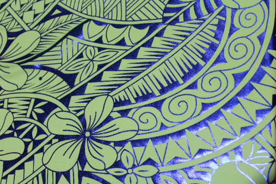 Samoan Design Stretch Print Fabric - Mint/Blue