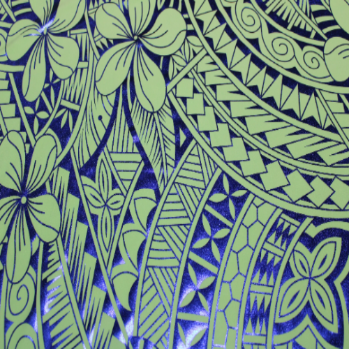 Samoan Design Stretch Print Fabric - Mint/Blue