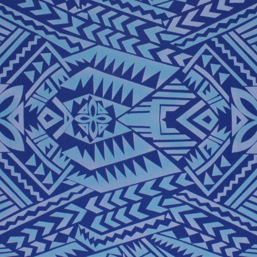 Blue Samoan tattoo design with flowers and geometric patterns printed on 97% polyester and 3% spandex