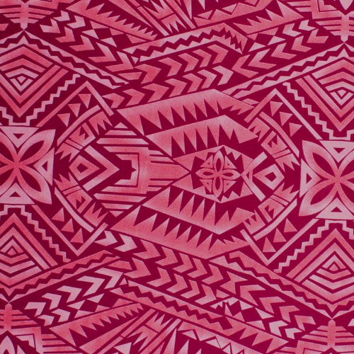 Red Samoan tattoo design with flowers and geometric patterns printed on 97% polyester and 3% spandex