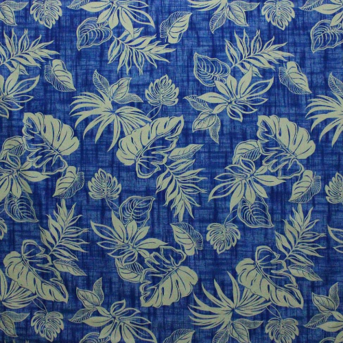 Blue and white Samoan tattoo design flowers and geometric patterns printed on 100% cotton fabric