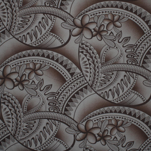 Brown and tan Samoan tattoo design flowers and geometric patterns printed on 100% cotton