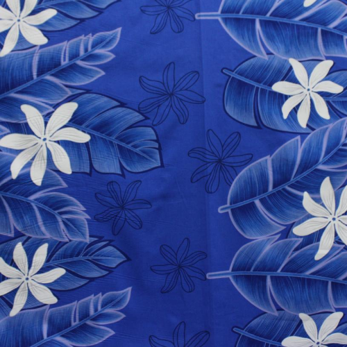 Periwinkle and white Samoan tattoo design flower and leaves printed on 100% cotton fabric