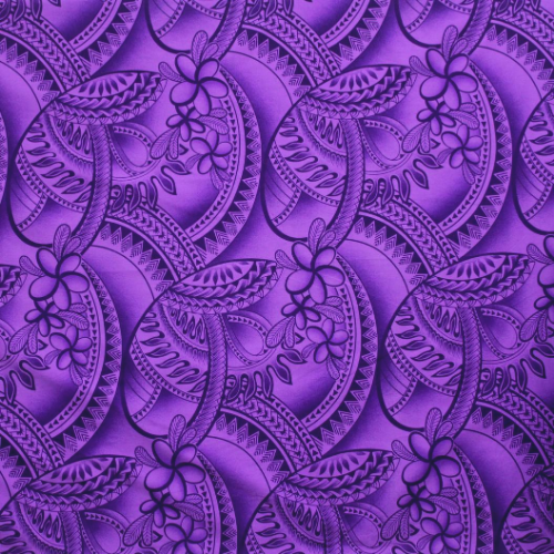 Purple and dark purple Samoan tattoo design flowers and geometric patterns printed on 100% cotton fabric
